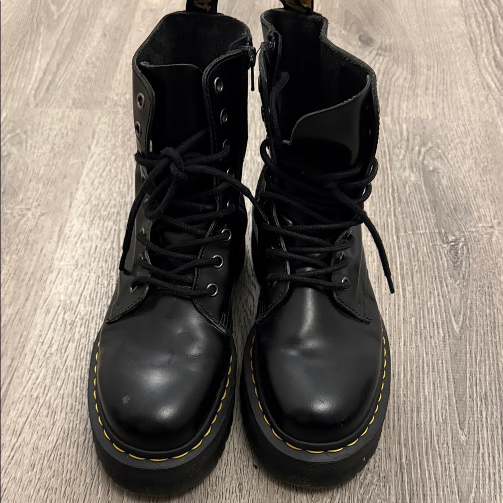 Dr. Martens Black Ankle Boots with Yellow Stitching